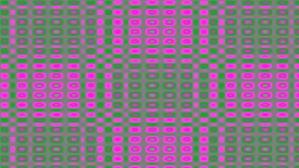 Abstract geometric pattern with pink, green, and gray rounded squares in a repeating design