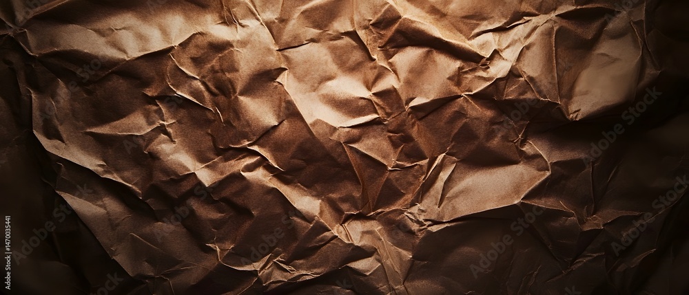 Poster a close up shot of crumpled aged brown paper with an abstract textured and rustic appearance creatin