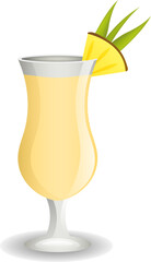 Summer cocktail, pina colada drink. Vector illustration isolated on transparent background.