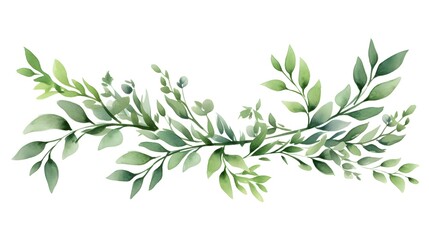 Elegant Green Branches Garland on White Background for Decorative Purposes