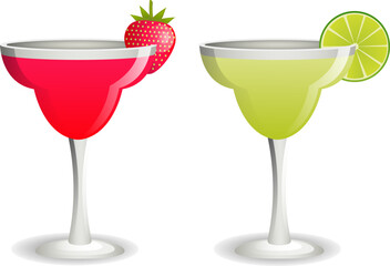Strawberry and lemon daiquiri cocktails. Isolated vector set.