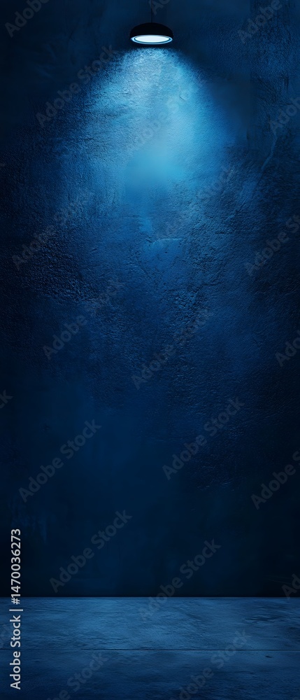 Poster a captivating abstract scene of a dramatic mysterious blue void illuminated by a single spotlight ag