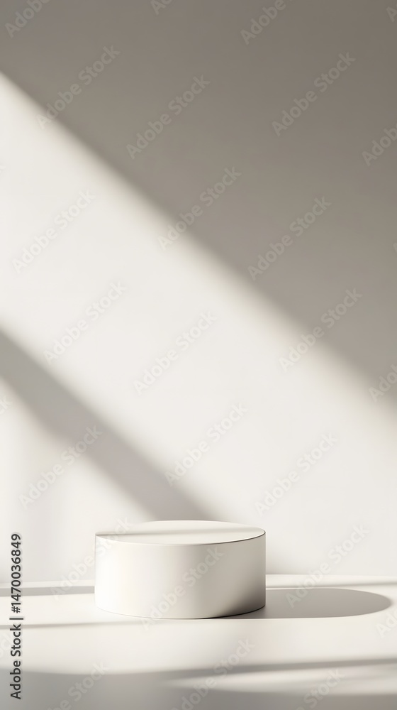 Poster a simple clean and modern minimalist display featuring a geometric white platform against a neutral 