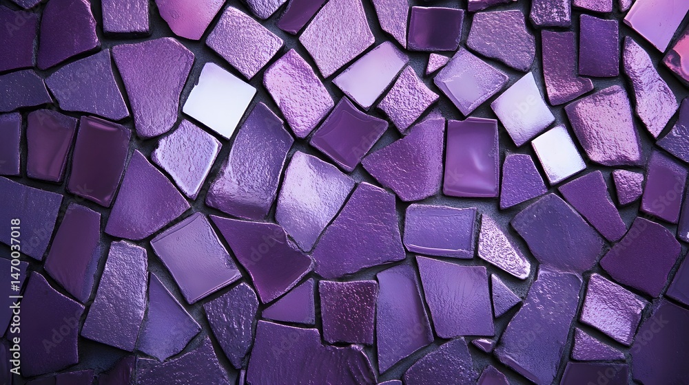 Poster A striking background composed of irregularly shaped overlapping purple mosaic tiles creating an intricate and visually compelling geometric pattern