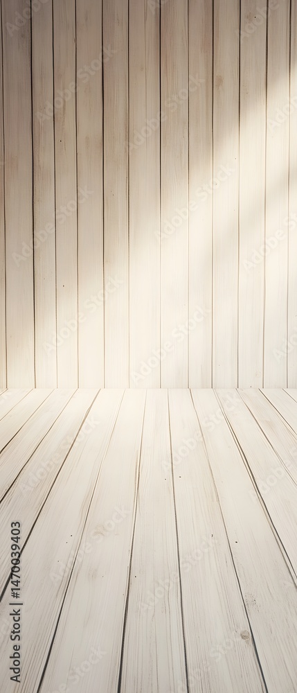 Poster a close up view of a warm neutral colored wooden plank flooring with a repeating vertical pattern an