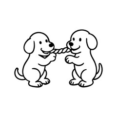 A cheerful dog gripping one end of a rope toy, tugging with determination and a big grin, minimal sketch style, clean and expressive.