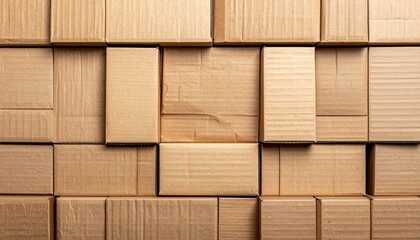 A disorganized stack of various-sized cardboard boxes, some with labels, others plain, resting on a wooden floor in a well-lit room.
