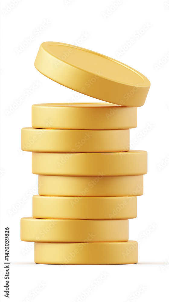 Poster stacked yellow circular objects arranged in a neat pile, showcasing a minimalist design with smooth 