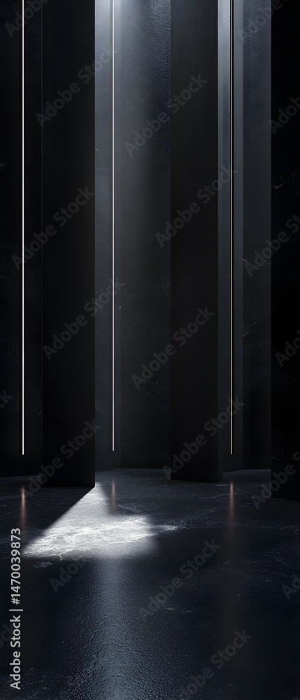 Poster a sleek modern architectural corridor featuring clean lines geometric patterns and symmetrical light