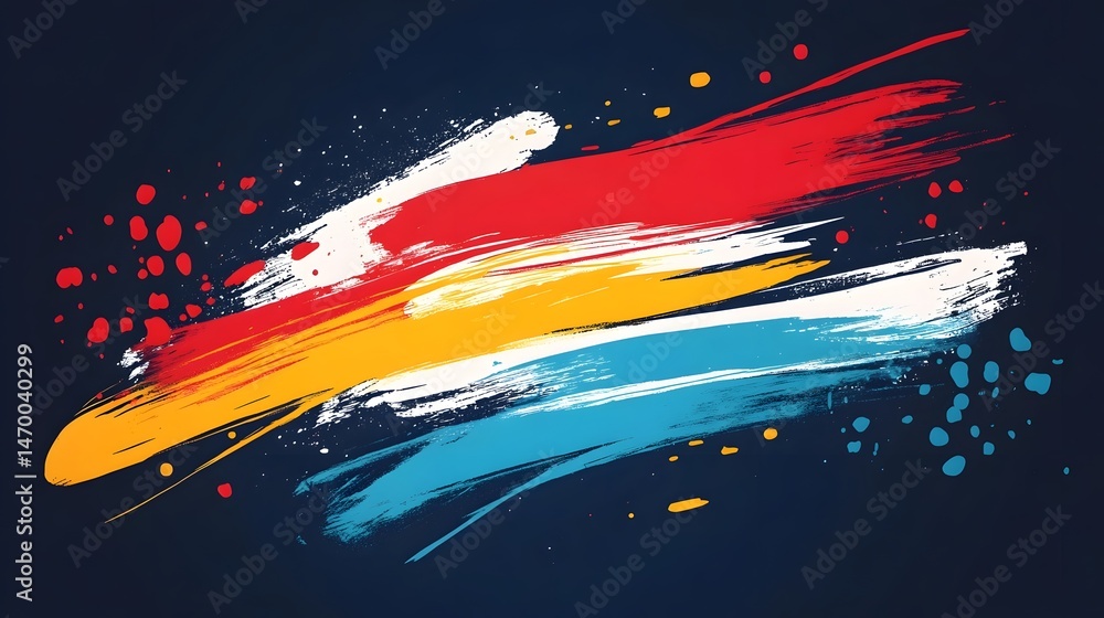 Poster energetic abstract composition with bold intersecting brushstrokes and vibrant color splashes in a m