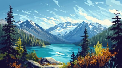 Hike to turquoise waters of picturesque Garibaldi Lake near Whistler, BC, Canada. Very popular hike destination in British Columbia. illustration , no logos, no brands