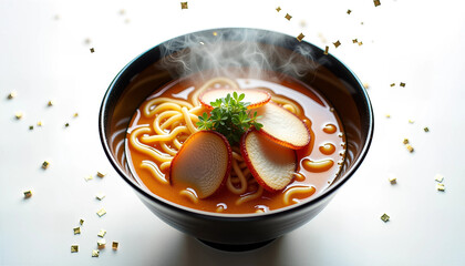 タイトル：「白地に金龍ラーメン：絶品日本料理」