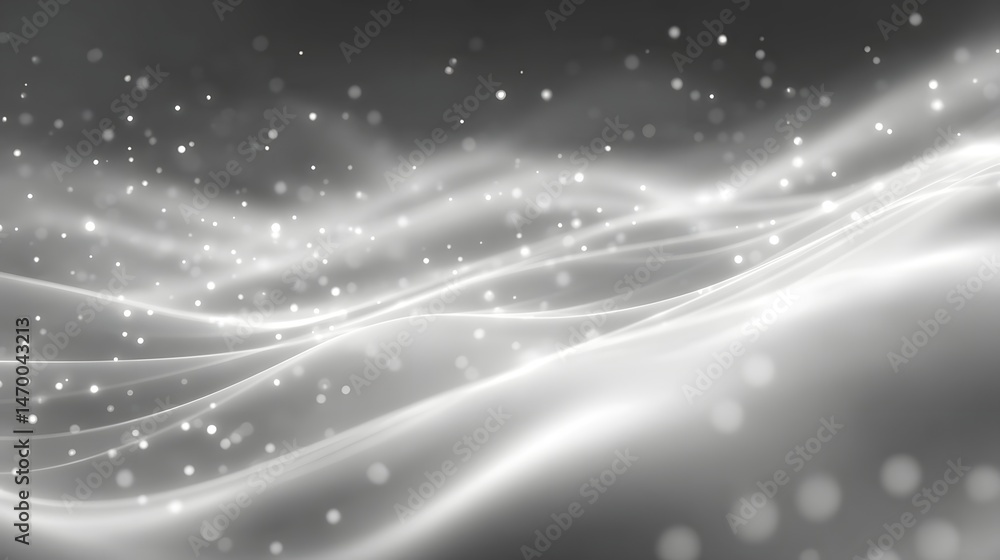 Poster futuristic abstract background with dynamic gray and white particles representing the digital transf