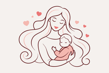 Tender Mother Holding Sleeping Baby Illustration