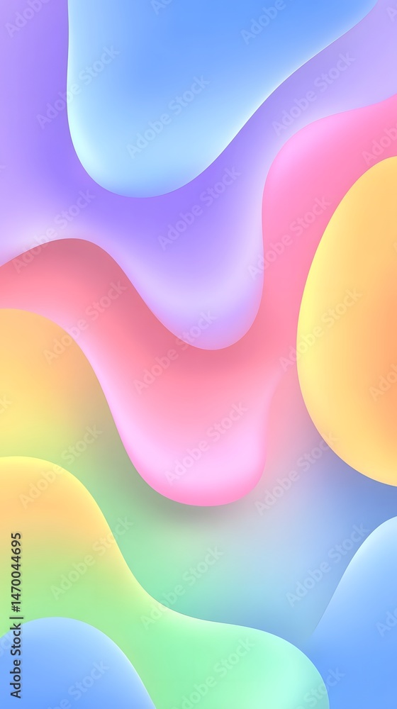 Poster vibrant pastel liquid flows and blends creating a dynamic contemporary abstract composition with geo