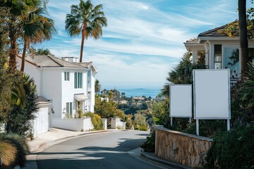 Fototapeta premium Residential Coastal Street with Ocean View and Palm Trees