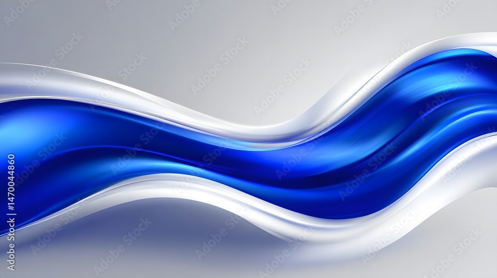 Poster elegant minimalist abstract design featuring a flowing blue wave shape against a soft gradient backg