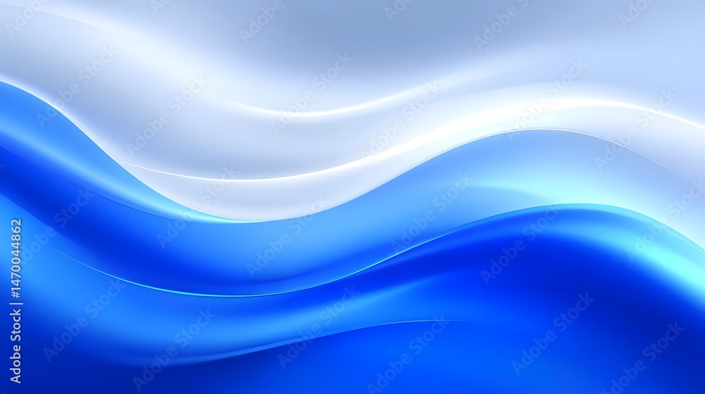 Poster elegant flowing blue wave shapes against a clean minimalist background creating a dynamic and contem