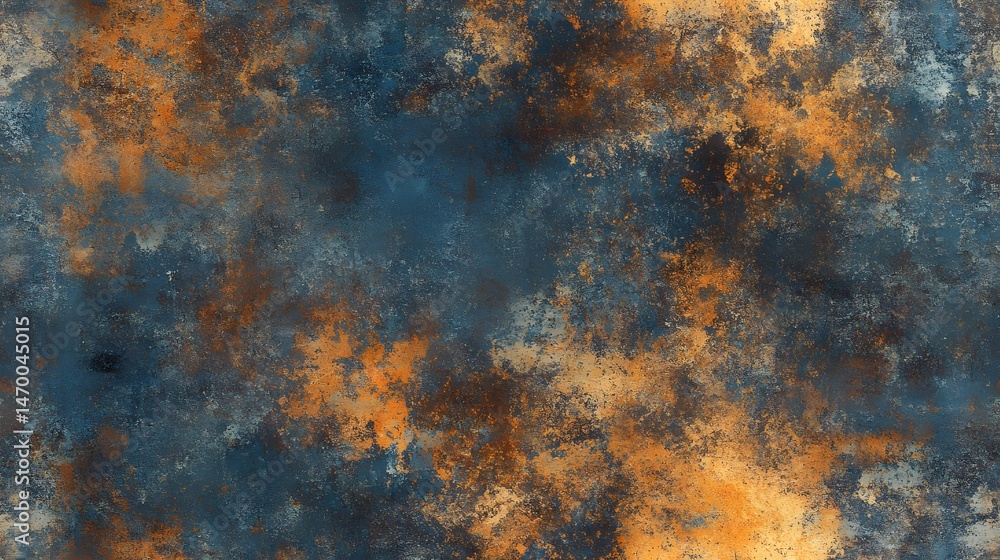 Poster abstract design with rusty, mottled patterns and rich colors.