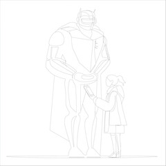 Girl With Phone Standing In Front Of Futuristic Robot Sculpture One Line Art