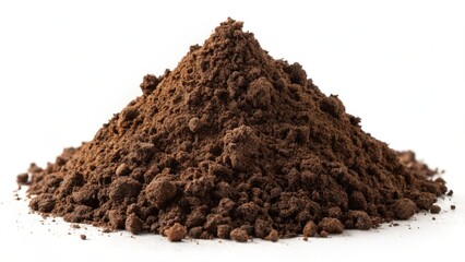 A Close-Up View of a Rich Brown Granular Substance Forming a Conical Pile Against a Pure White Background