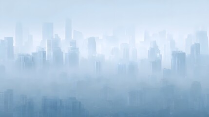 Hazy smog filled cityscape with tall buildings and industrial structures emitting smoke and contributing to high levels of particulate matter PM2 5 air pollution