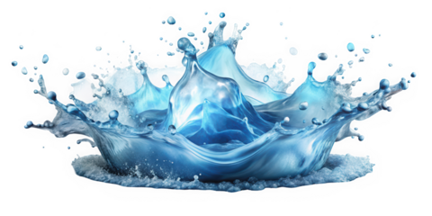 A stunning splash of crystal-clear water with vibrant blue hues, creating a mesmerizing crown shape, evoking a sense of freshness and tranquility.