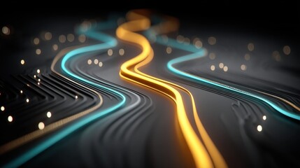 Fototapeta premium Abstract glowing lines design digital art background with blue and gold neon lights