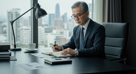 Obraz premium Focused businessman working at desk