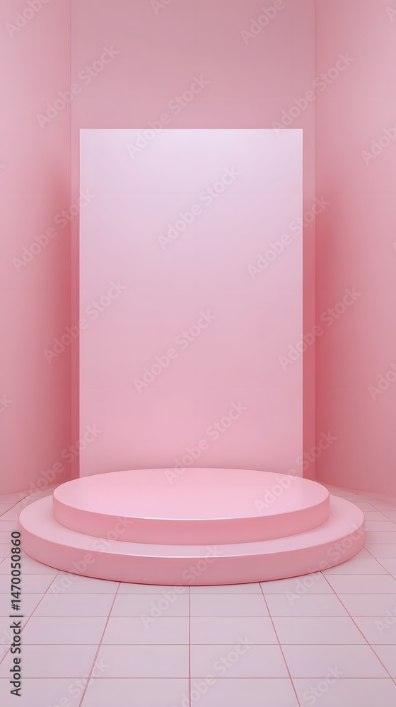 Aufkleber pink minimal display stand for showcasing products in a clean 3d rendered studio setup
