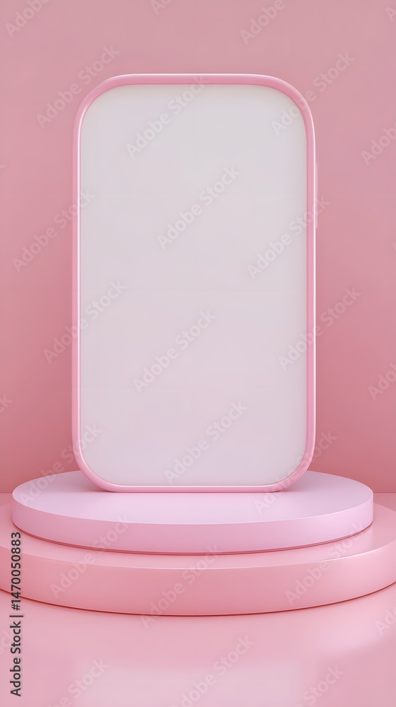 Poster a simple pink display stand or podium set against a plain minimal floor background providing a clean