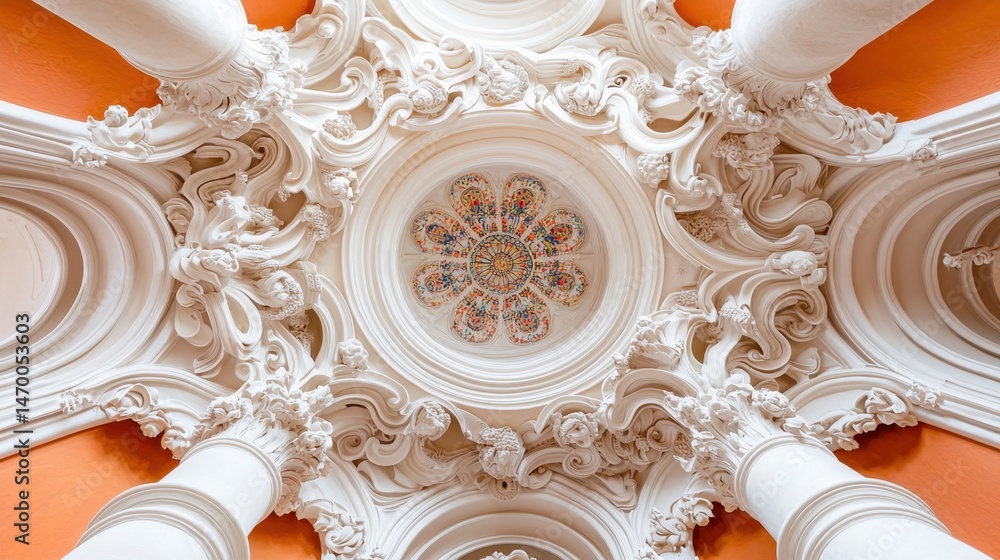 Poster ceiling grandeur concept, mesmerizing temple ceiling with swirling patterns and intricate designs in