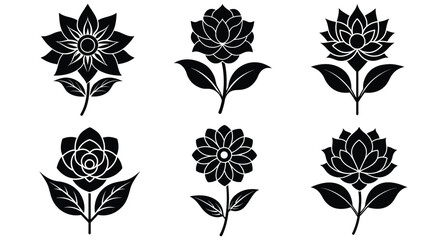 set of black and white floral elements