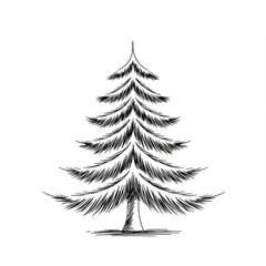 Black And White Detailed Sketch Of An Evergreen Tree