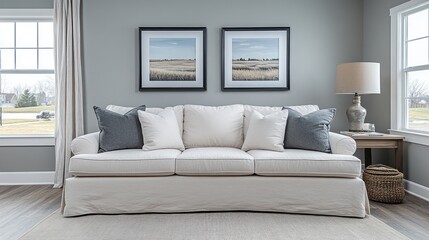 Fototapeta premium Cozy living room with neutral tones