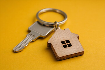 House with key in the form of a house on a yellow background
