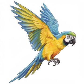 Blue and Yellow Macaw in Flight