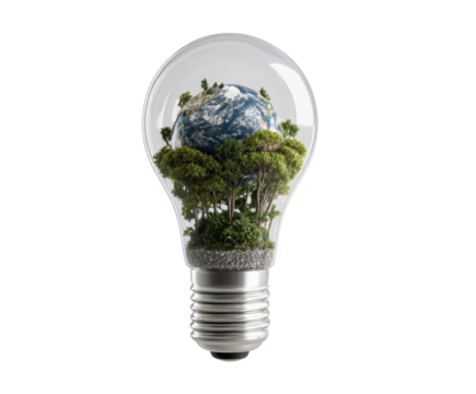 Creative concept of a light bulb with a miniature world inside