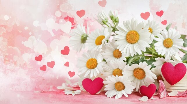 Romantische Muttertagskarte mit weien Margeriten, liebevollem Text auf Deutsch und Herzetikett, alles auf rosa Fche