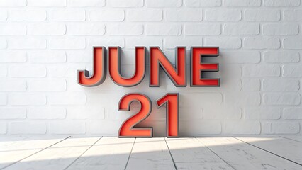 June 21 3D text on white background 