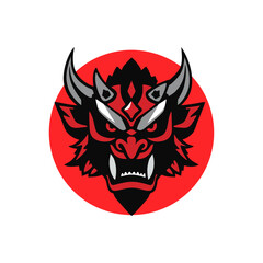 Stylized Vector Collection of Evil Japanese Oni Demon Masks with Horns and Fangs for Esports Branding, Tattoo Ideas, or Graphic Art