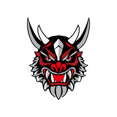 Stylized Vector Collection of Evil Japanese Oni Demon Masks with Horns and Fangs for Esports Branding, Tattoo Ideas, or Graphic Art