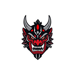 Stylized Vector Collection of Evil Japanese Oni Demon Masks with Horns and Fangs for Esports Branding, Tattoo Ideas, or Graphic Art