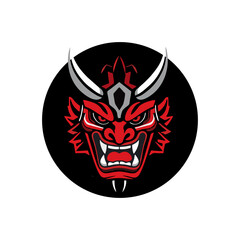 Stylized Vector Collection of Evil Japanese Oni Demon Masks with Horns and Fangs for Esports Branding, Tattoo Ideas, or Graphic Art