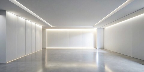 Fototapeta premium Modern minimalist empty interior space with bright recessed lighting and polished concrete floor