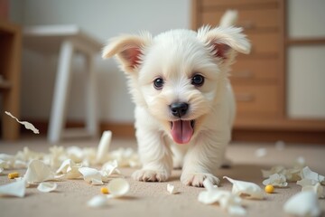 Adorable White Toddler Playfully Causing Chaos in Kids Room with Paper Shredding and Toy Throwing