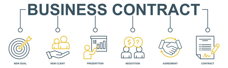 Business contract banner web icon vector illustration concept with icon of new goal, new client, presentation, negotiation, agreement, contract