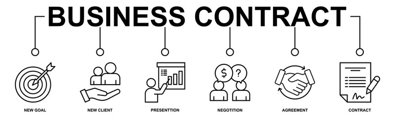 Business contract banner web icon vector illustration concept with icon of new goal, new client, presentation, negotiation, agreement, contract