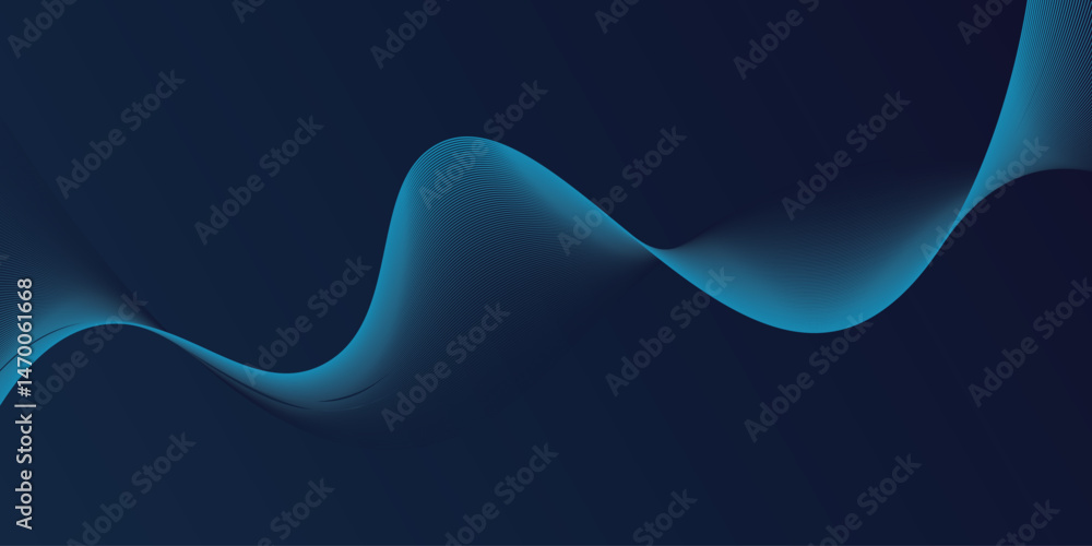 Poster abstract glowing wave lines on dark blue background. dynamic wave pattern. modern flowing wavy lines