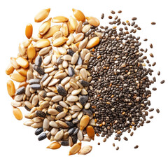 Pile of mixed seeds isolated on transparent background